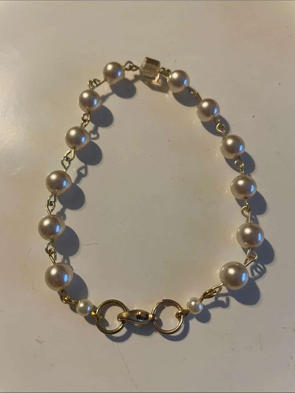 Gold-Tone Faux Pearl Link Bracelet - Light Champagne Faux Pearls